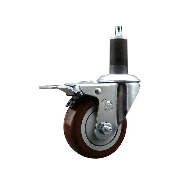3.5'' Maroon Poly Swivel 1-1/4'' Expanding Stem Caster Total Lock Brake